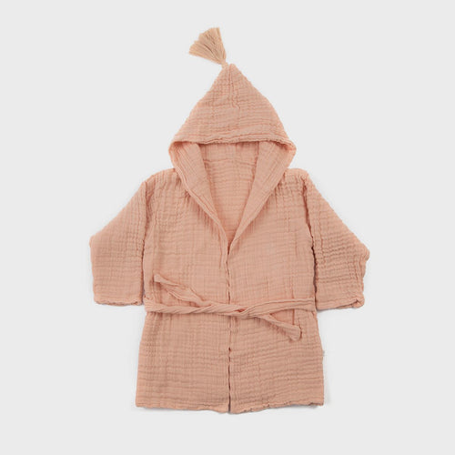 Biologische mousseline badjas met capuchon – zalm (3–4 jaar)