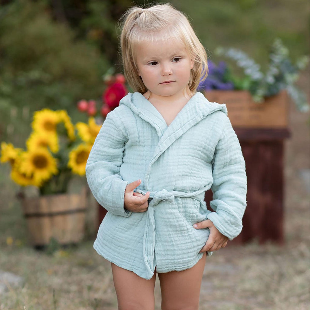 Biologische mousseline babybadjas met capuchon – mint (1–2 jaar)