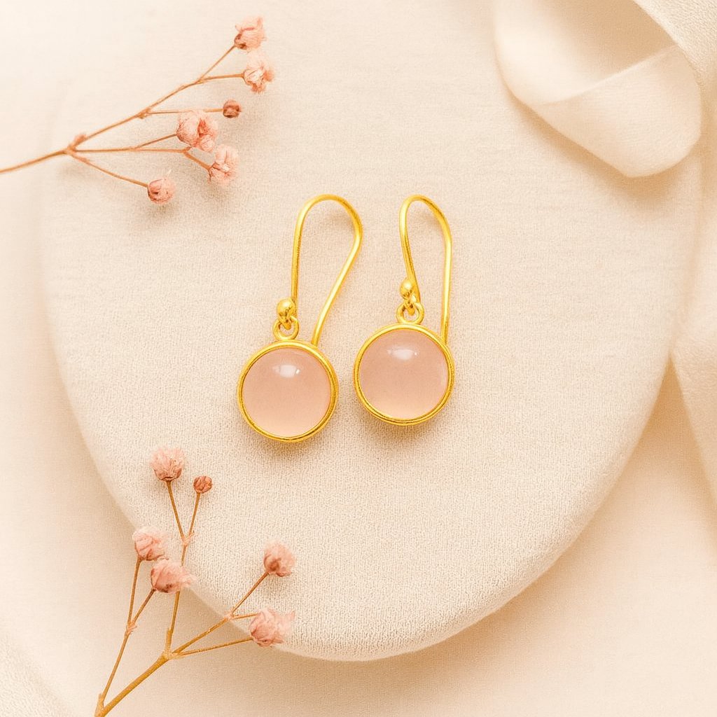 Noa Oorbellen met Roze Chalcedoon – Verguld Sterling Zilver