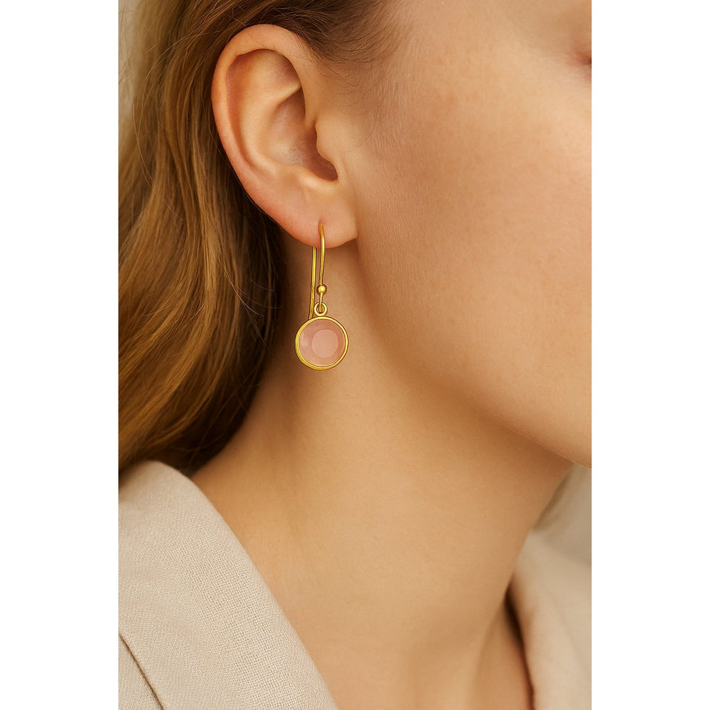 Cat Oorbellen met Roze Chalcedoon – Verguld Sterling Zilver