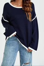 Luxe gestreepte oversized damestrui – Marineblauw & wit