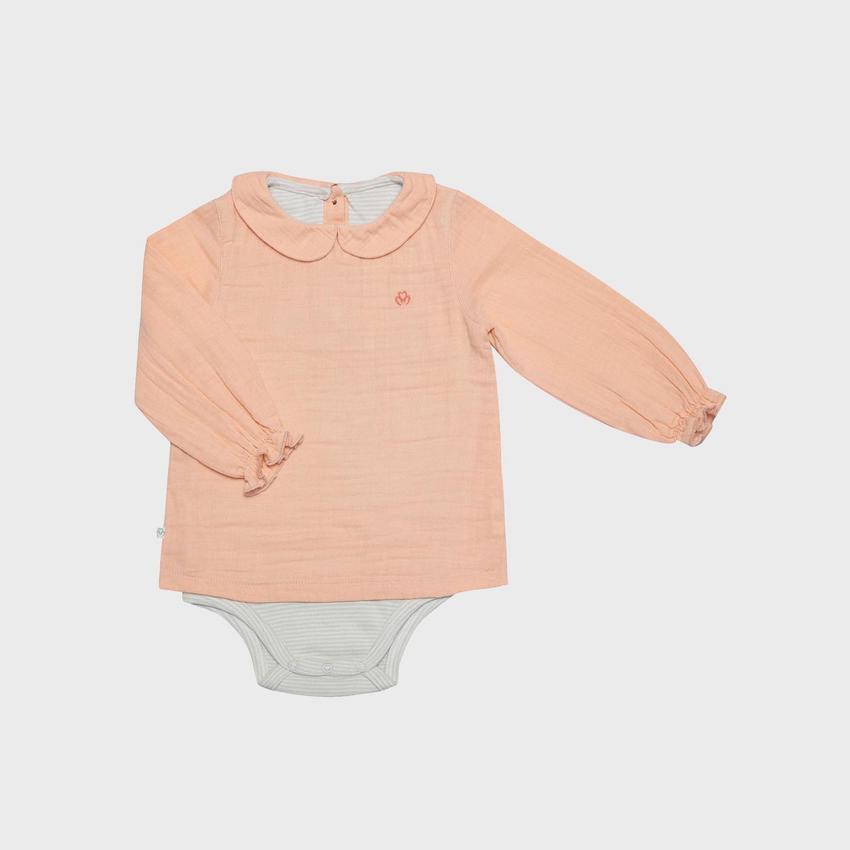 Biologische Mousseline Bodyblouse met Peter Pan-kraag – Zalm