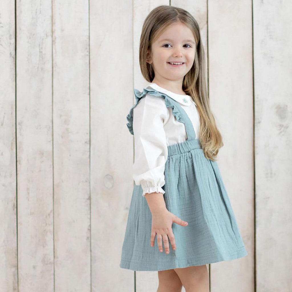 Biologische mousseline babyjurk met franjes – aqua