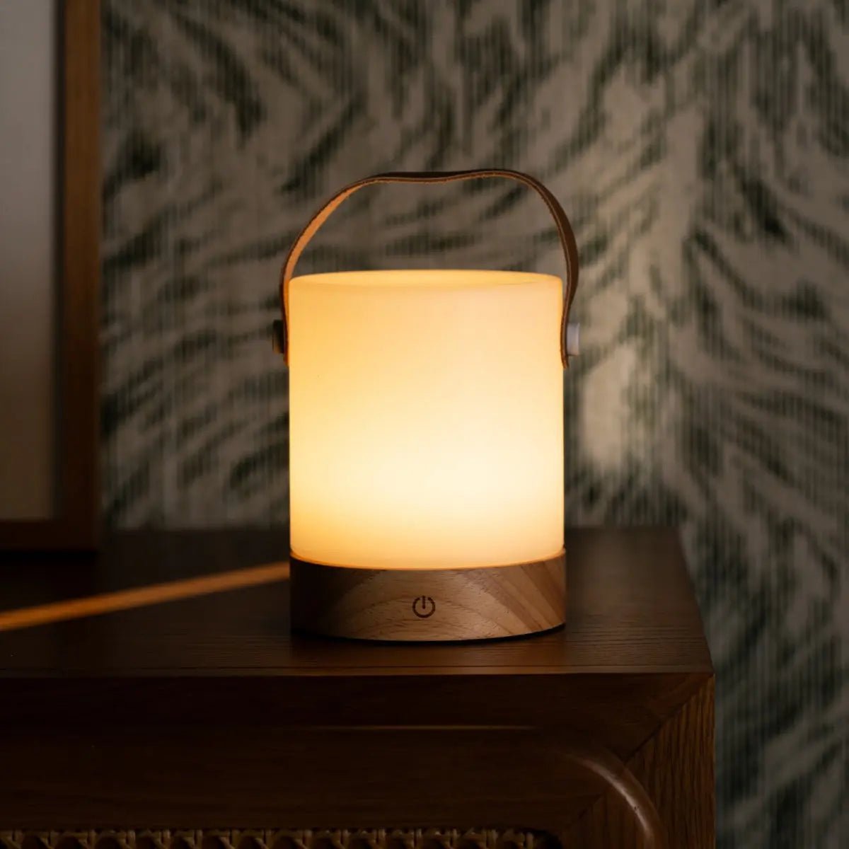 Avery Lichtbruine Oplaadbare Tafellamp – Hout & leer in harmonie