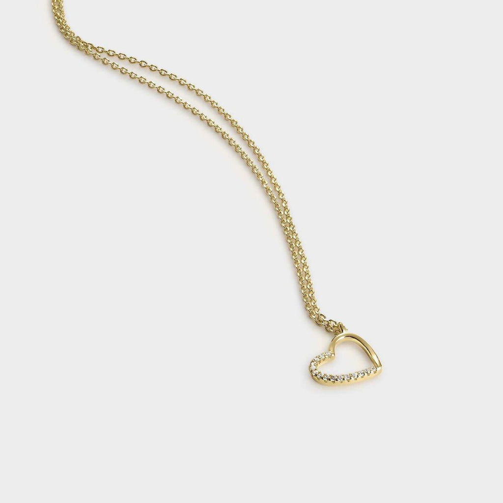 Gouden hart collier met witte zirkonen