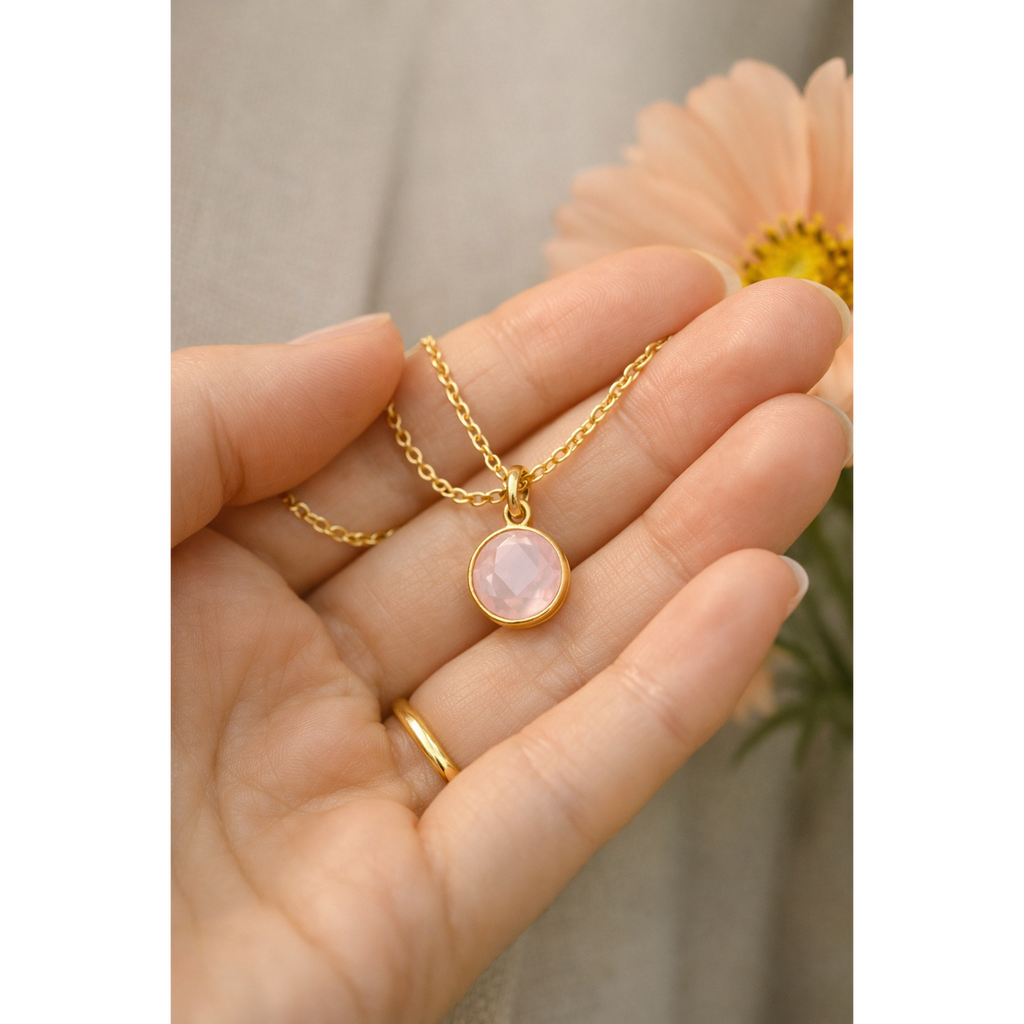 CAT Ketting met Roze Chalcedoon 44 cm – Verguld Sterling Zilver