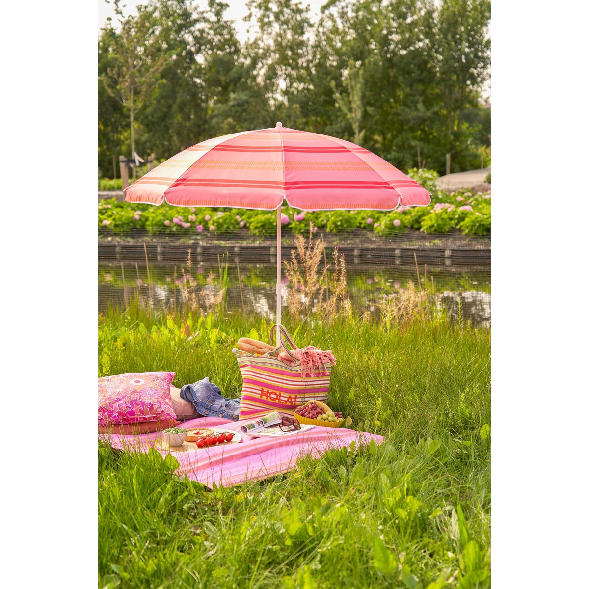 Strandparasol Lichtroze Strepen – Ø 160 cm