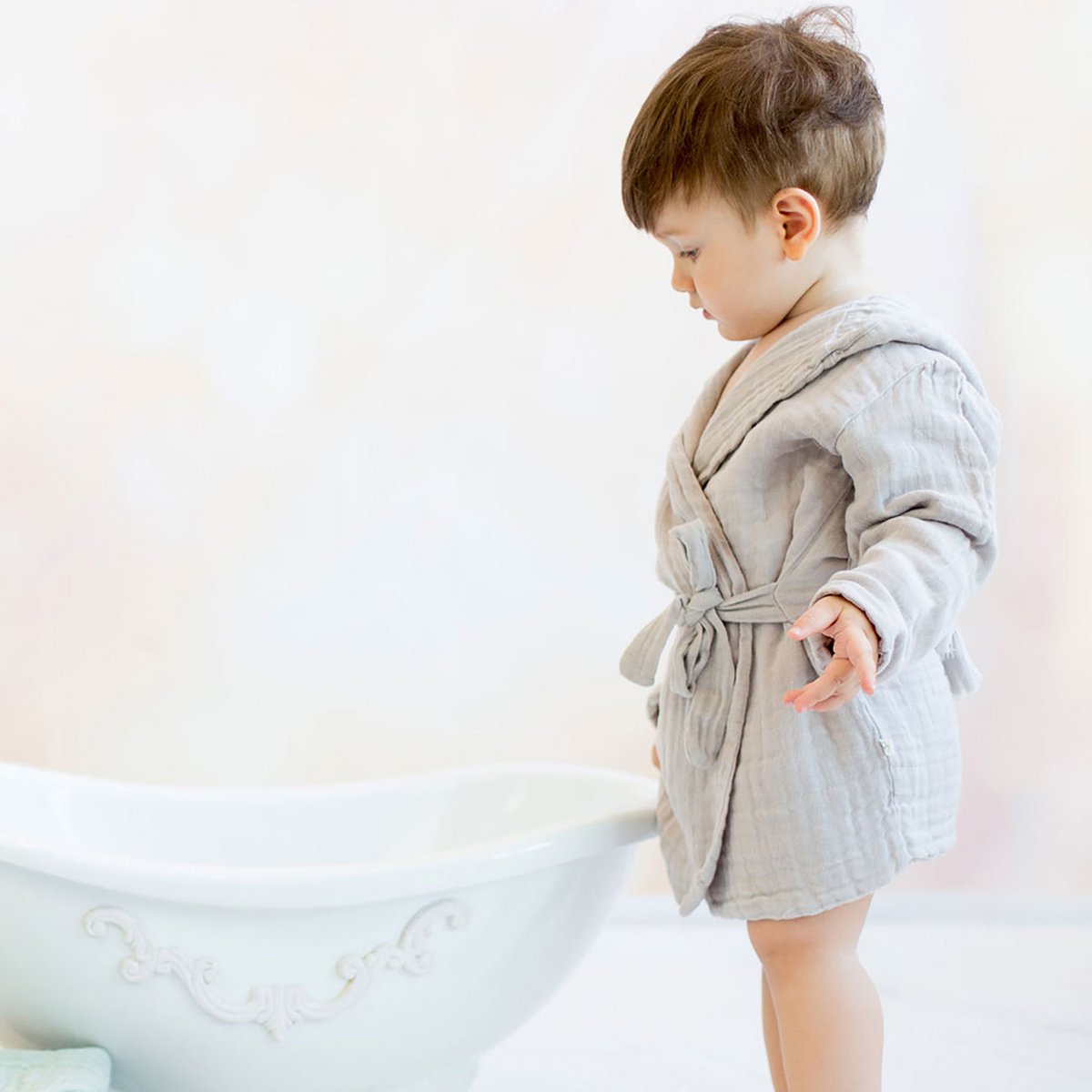 Biologische mousseline babybadjas – grijs (1–2 jaar)