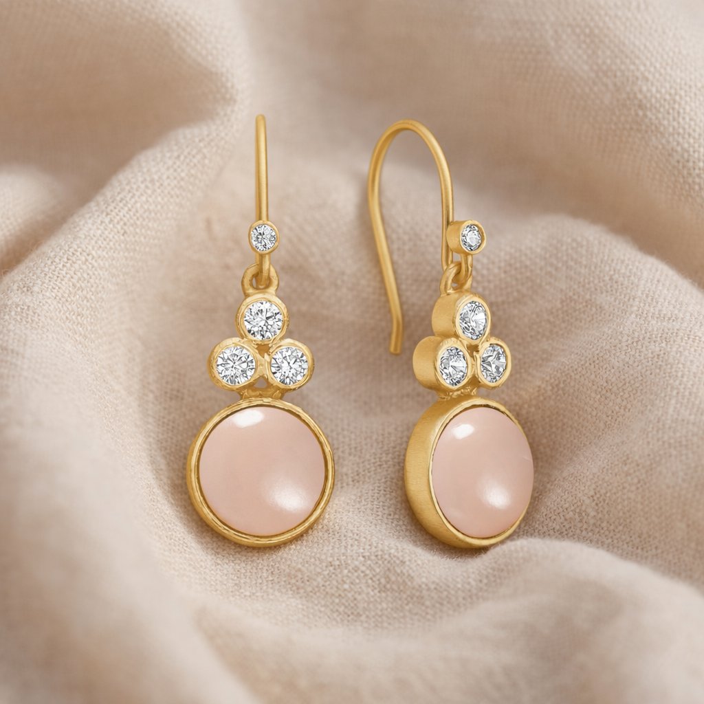 Clara Oorbellen met Roze Chalcedoon – Verguld Sterling Zilver