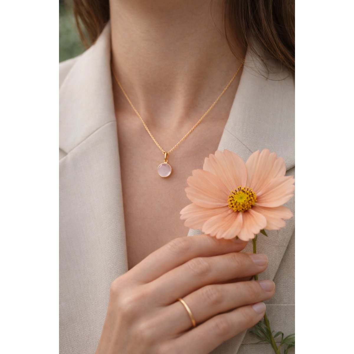 CAT Ketting met Roze Chalcedoon 44 cm – Verguld Sterling Zilver