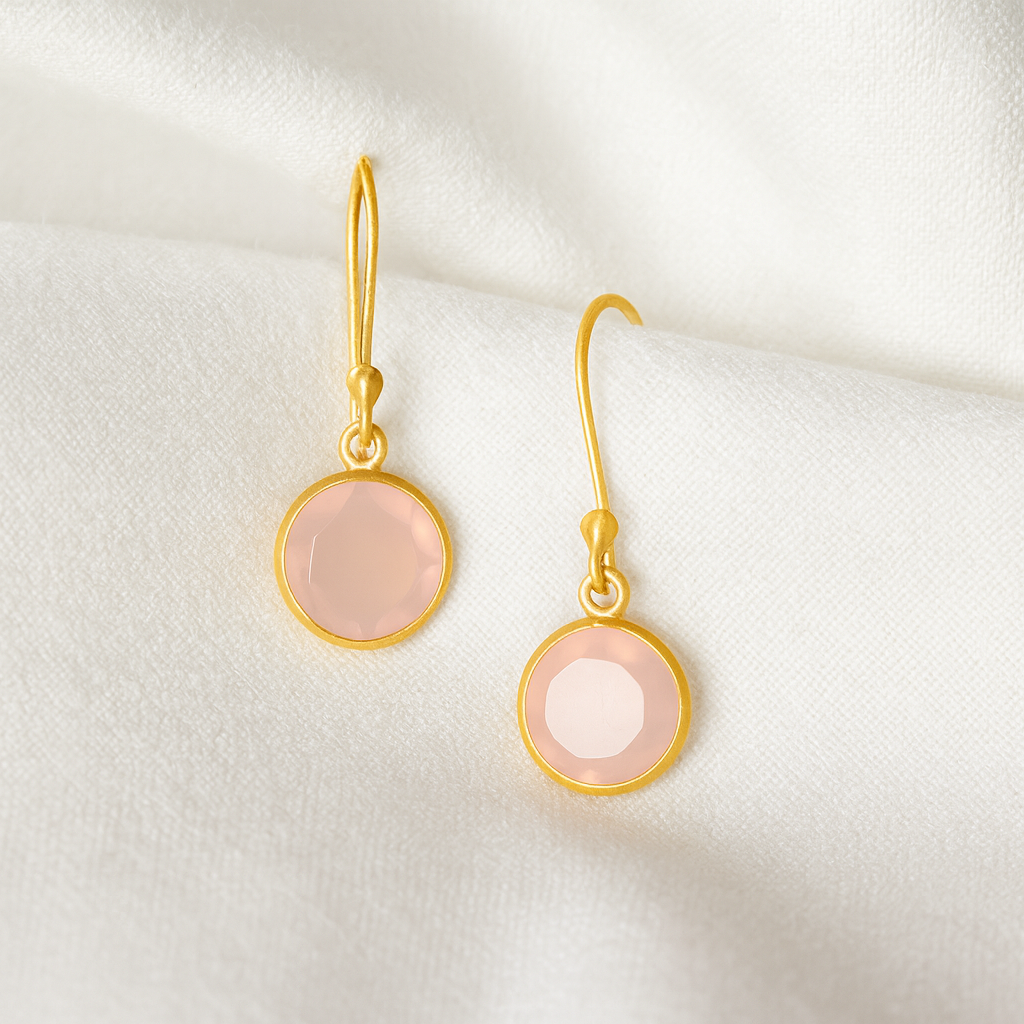 Cat Oorbellen met Roze Chalcedoon – Verguld Sterling Zilver