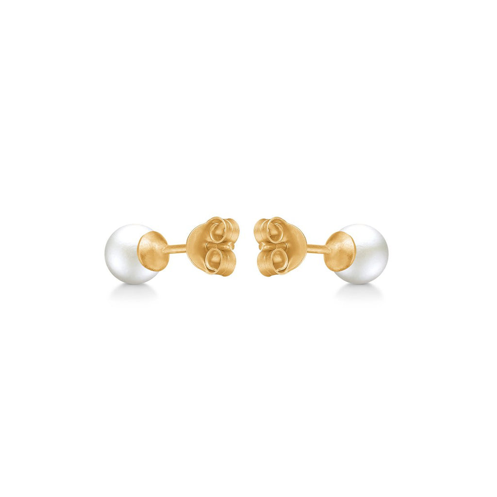 Columbine Oorknopjes met Witte Zoetwaterparel – Verguld Sterling Zilver