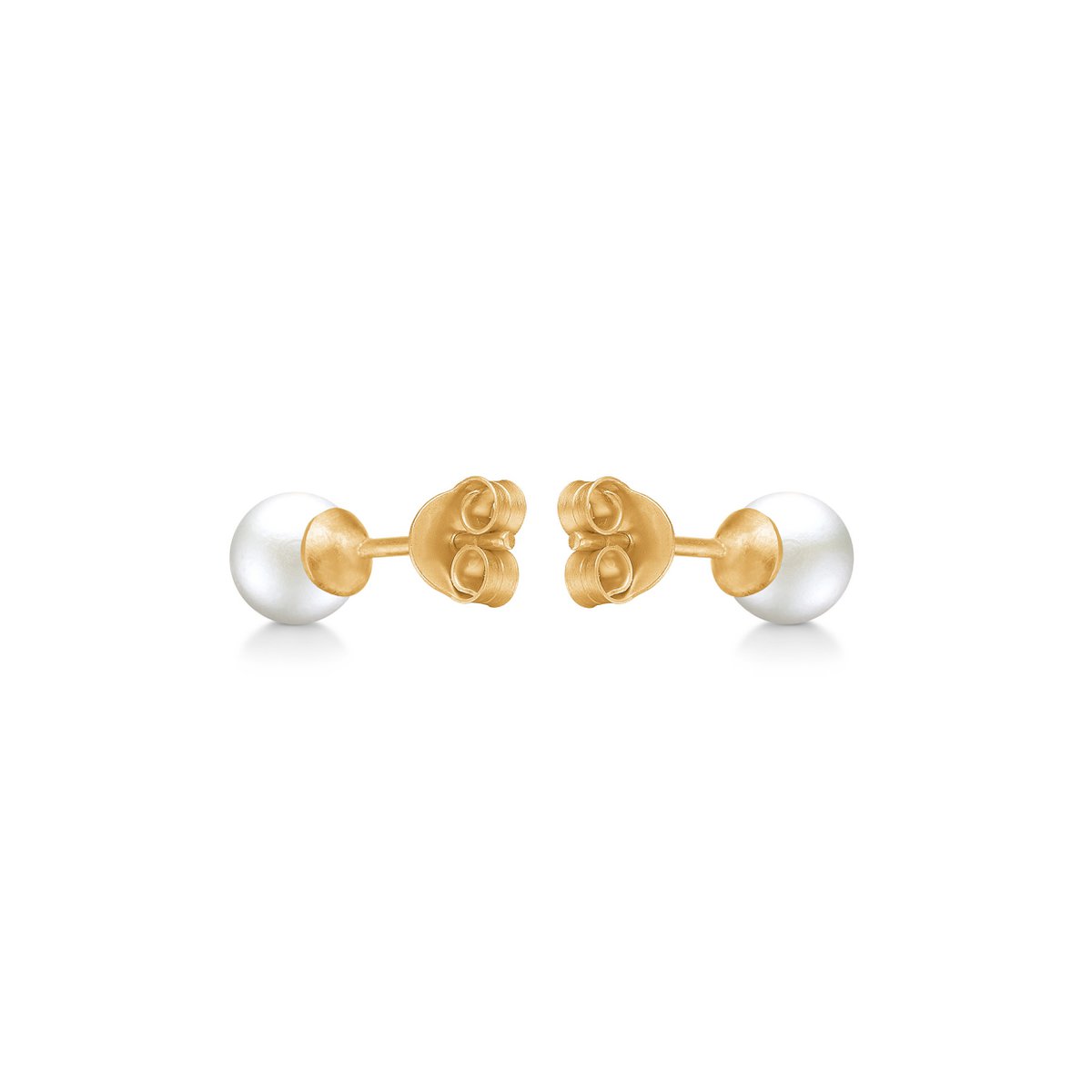 Columbine Oorknopjes met Witte Zoetwaterparel – Verguld Sterling Zilver