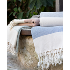 Samimi Manolia Luxe Hamamdoek Beige/Turquoise 180x100 cm