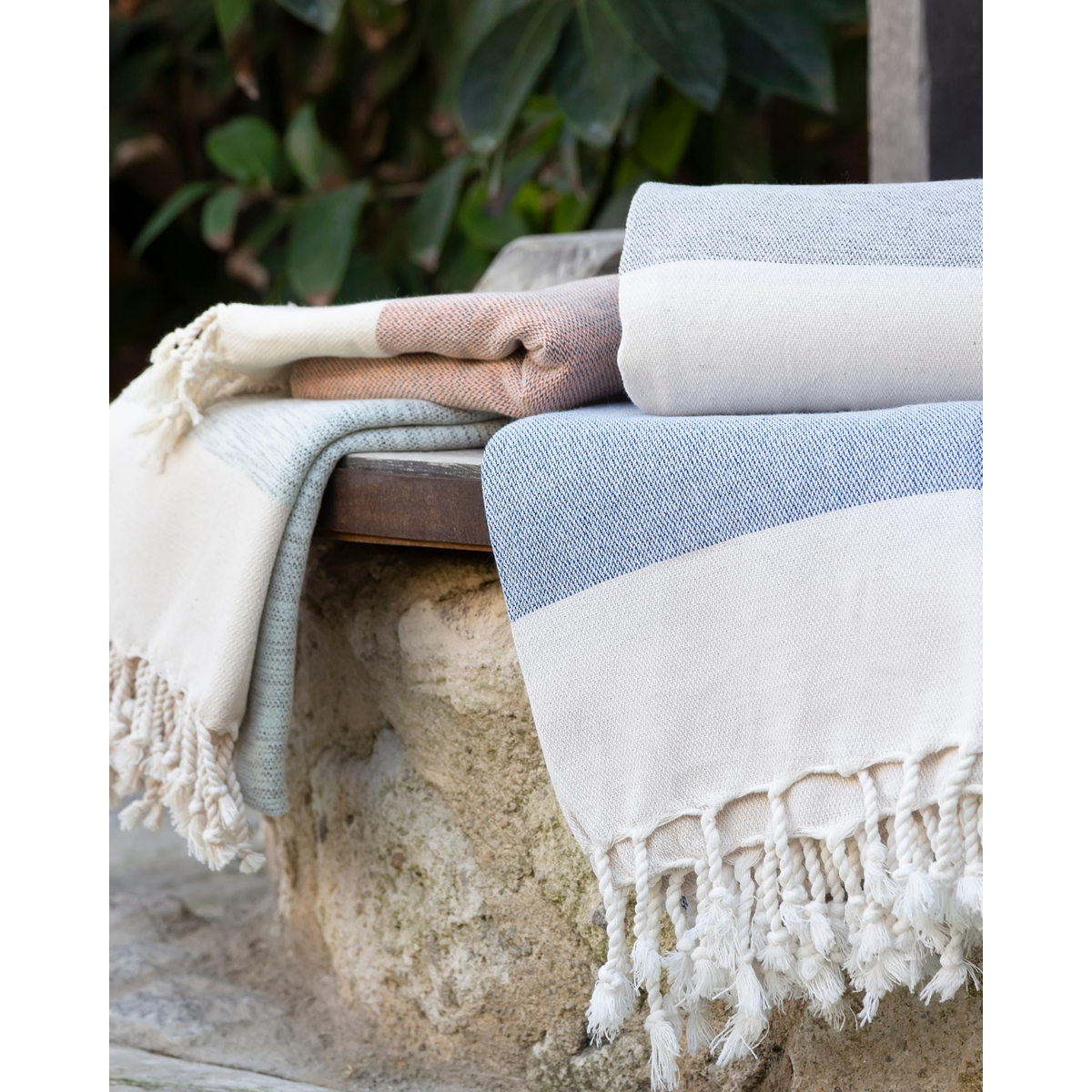 Samimi Manolia Luxe Hamamdoek Beige/Turquoise 180x100 cm