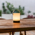 Avery Donkerbruine Oplaadbare Houten Tafellamp | Leren band, draadloos & dimbaar
