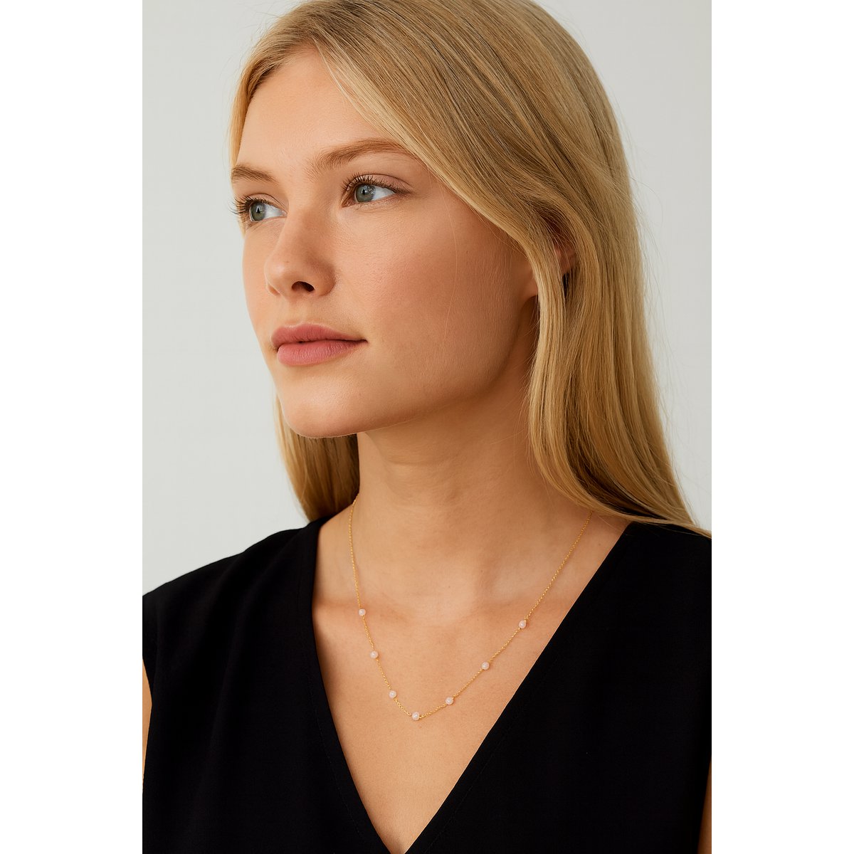 Nora Ketting met Roze Chalcedoon 40 cm – Verguld Sterling Zilver