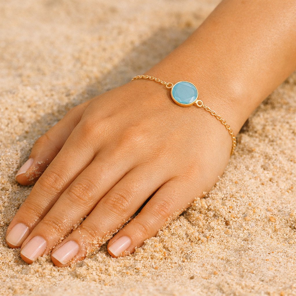CAT Armband met Aqua Chalcedoon – Verguld Sterling Zilver