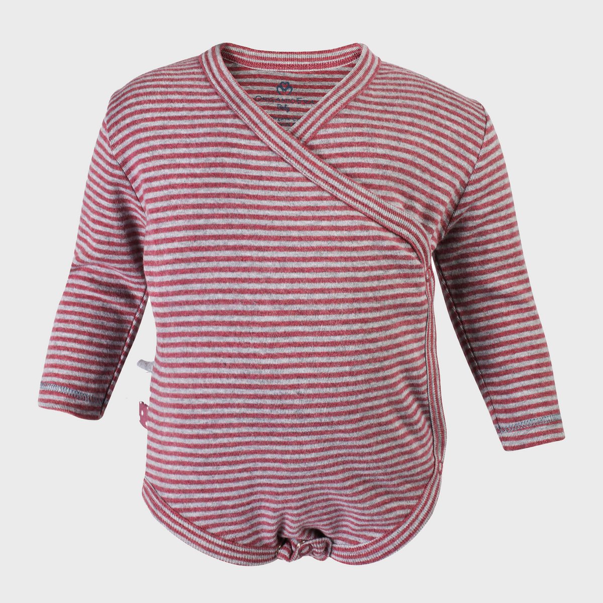 Biologische kimono body met lange mouwen – bordeaux gestreept