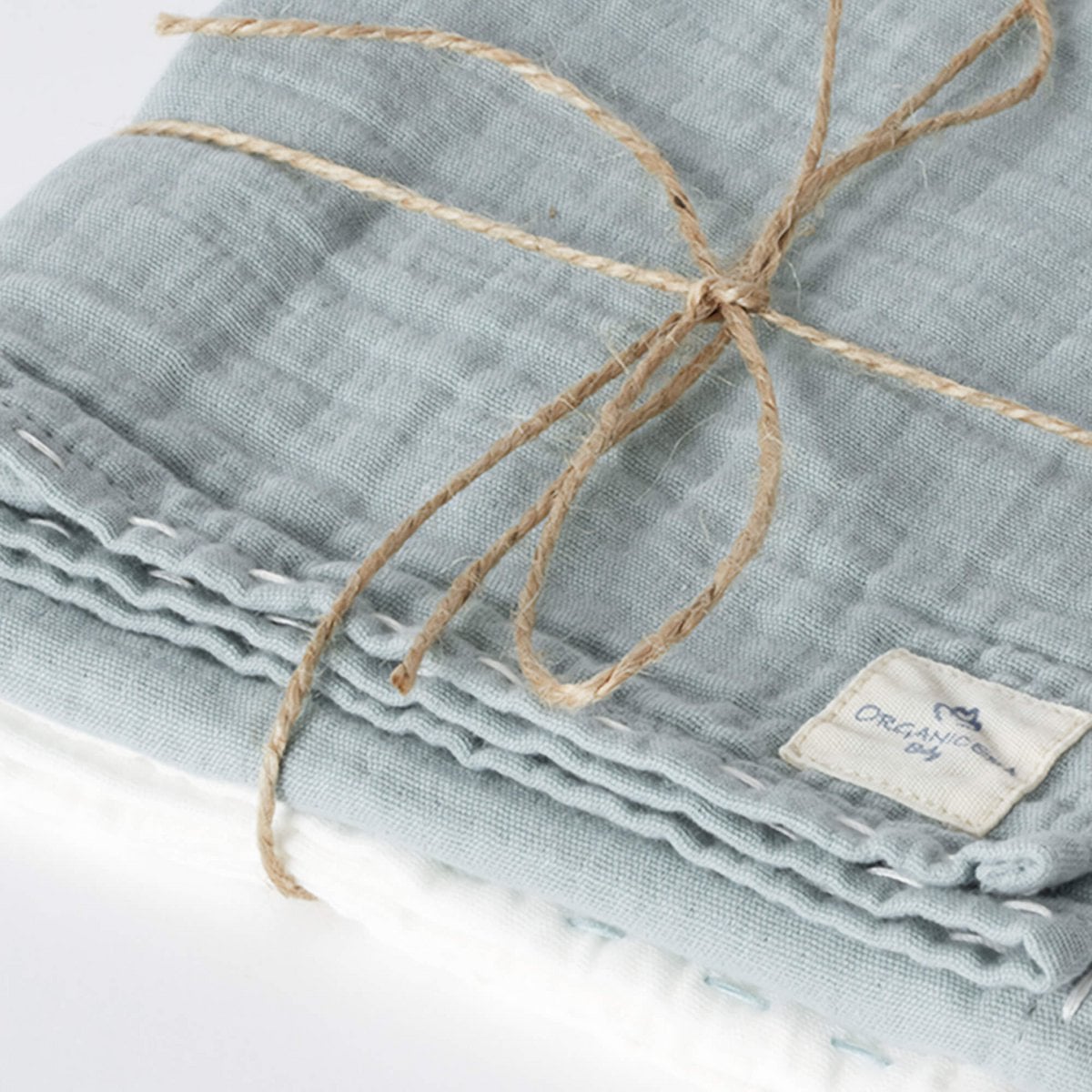 Biologische mousseline babydoeken – set van 2, aqua (handgeborduurd)