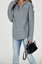 Luxe gebreide dameshoodie met ritsdetail – Grijs