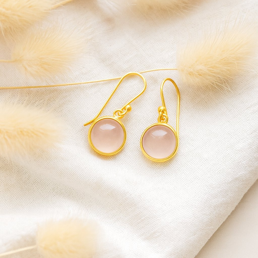 Noa Oorbellen met Roze Chalcedoon – Verguld Sterling Zilver