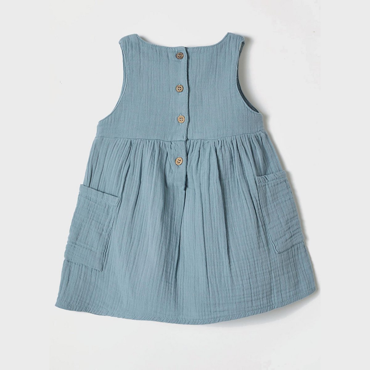 Mouwloze Jurk van Biologisch Mousseline met Zak – Aqua