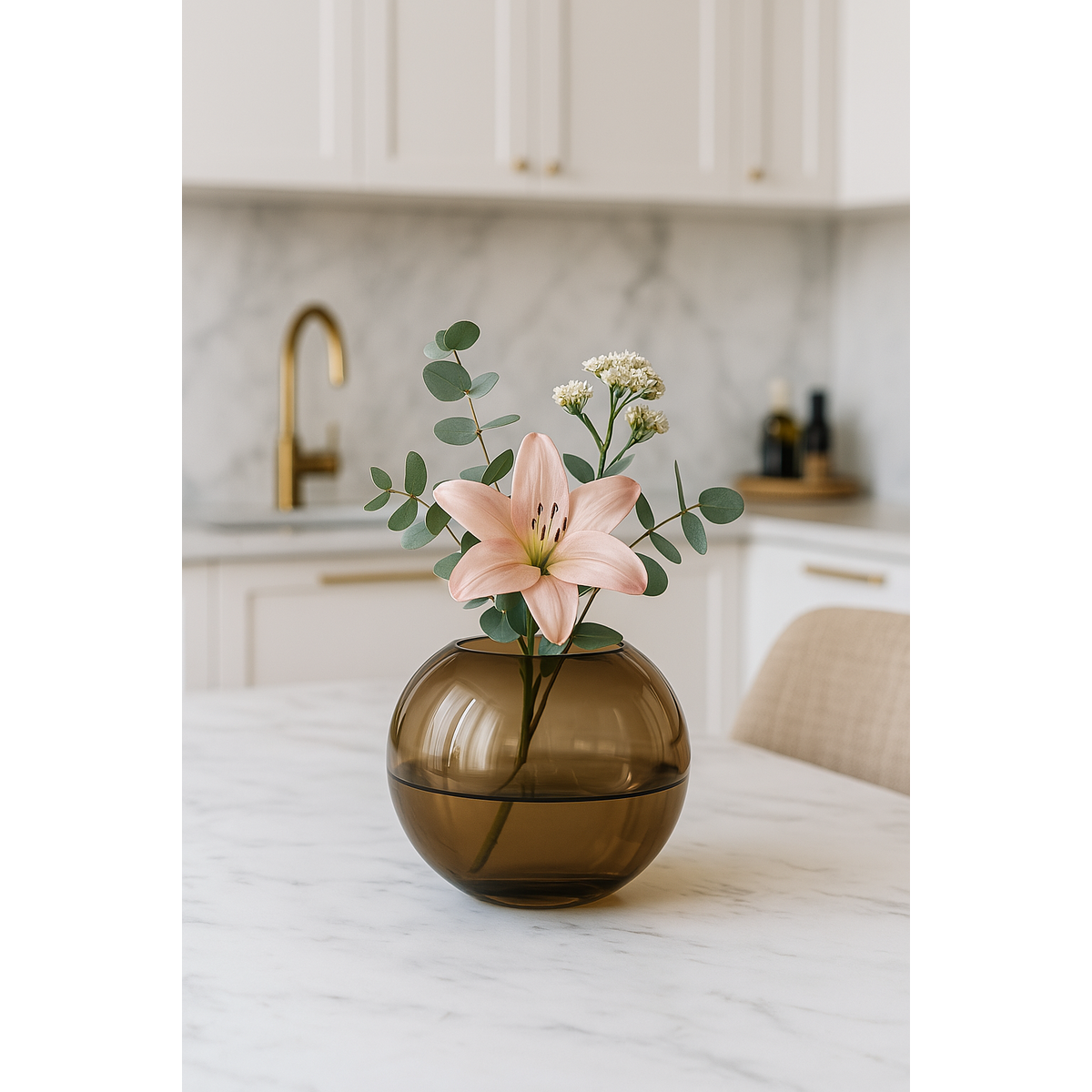 Mondgeblazen Glazen Vaas – Amber Taupe Rond