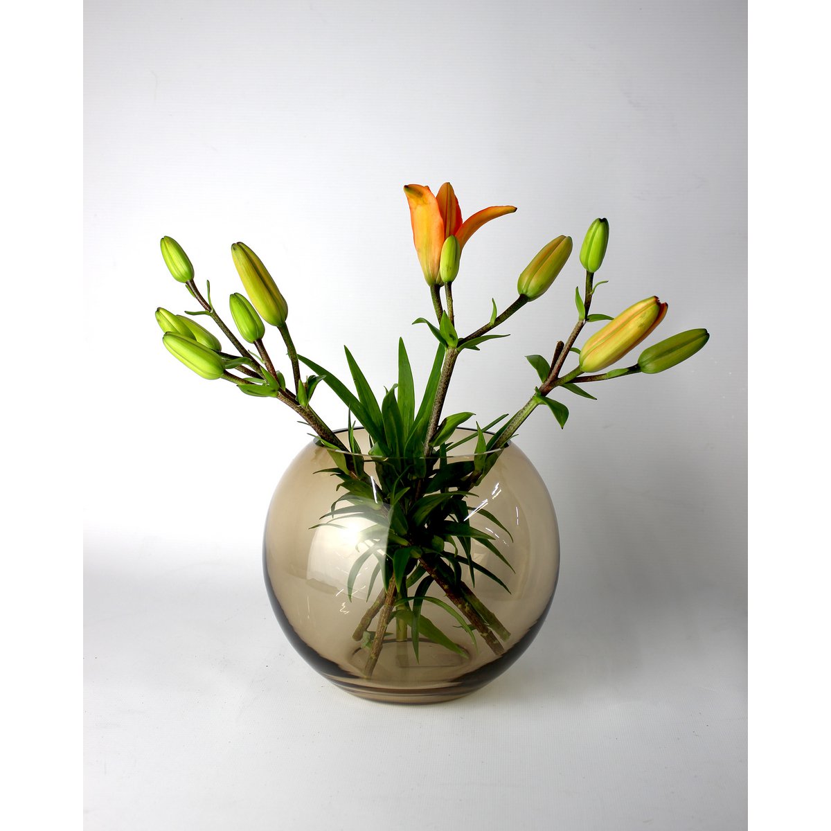 Mondgeblazen Glazen Vaas – Amber Taupe Rond