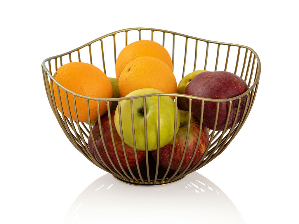 Luxe goudkleurige Metalen schaal – Ø25 × H14 cm | Handgemaakt in Wave-Design