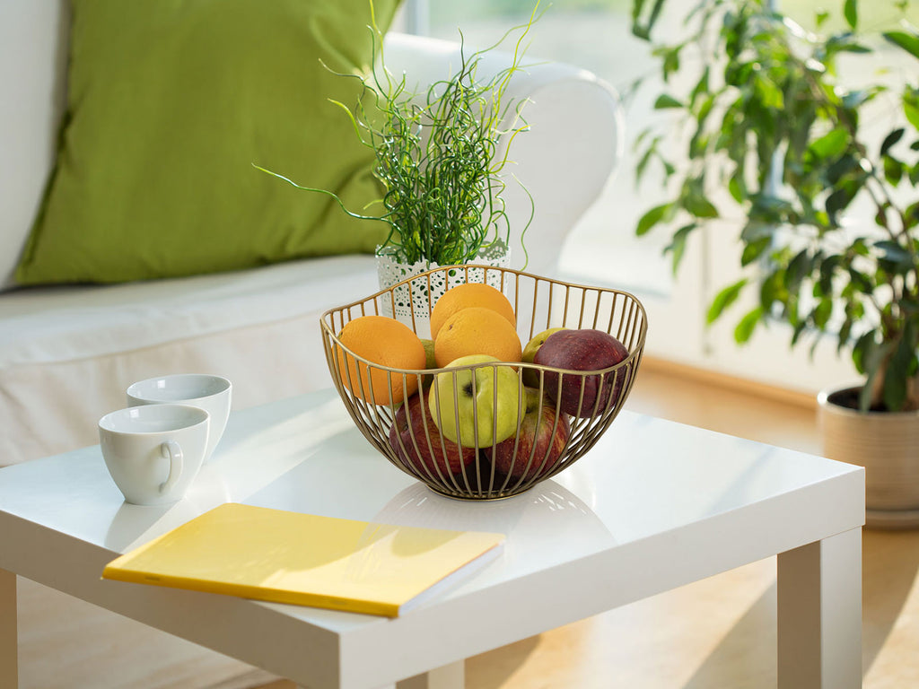 Luxe goudkleurige Metalen schaal – Ø25 × H14 cm | Handgemaakt in Wave-Design