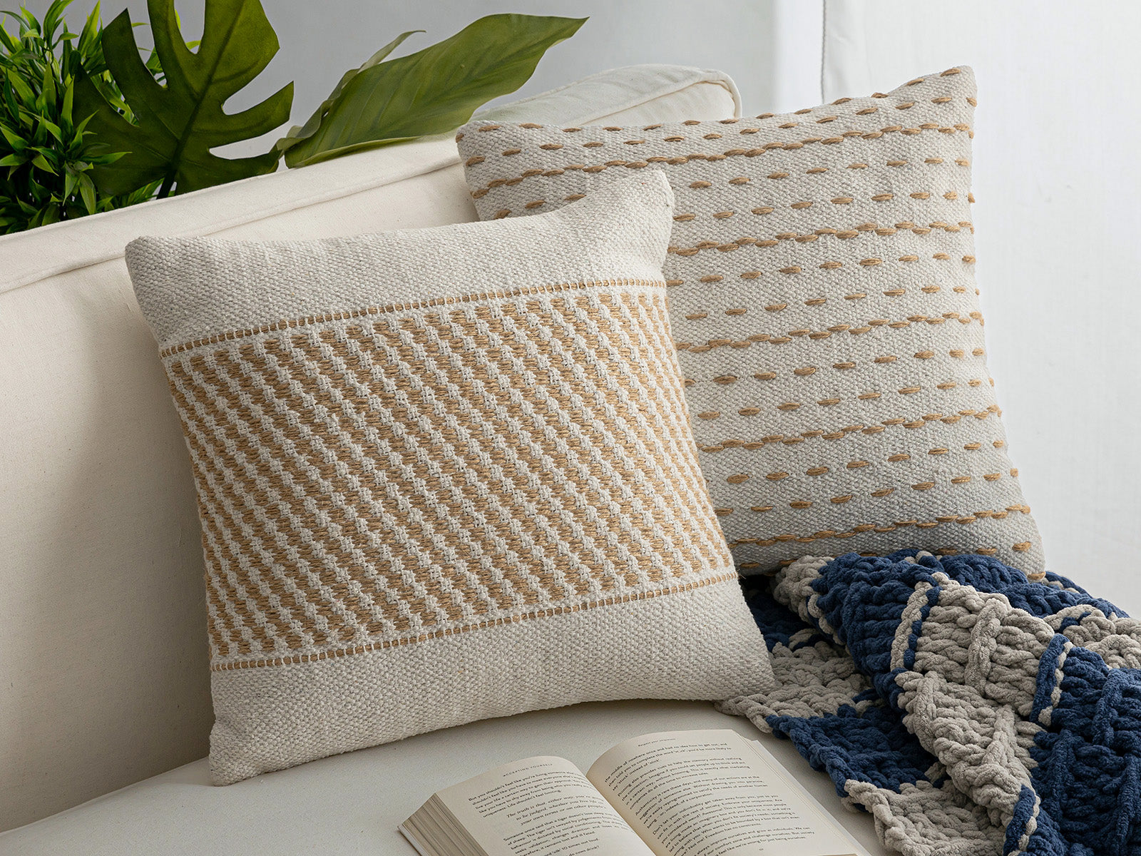 Luxe Sierkussenset van Katoen & Jute – 40×40 cm (Set van 2)