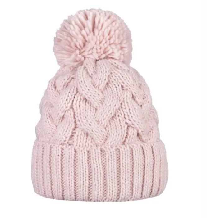 Set van gevlochten muts en sjaal met wol – Poederroze