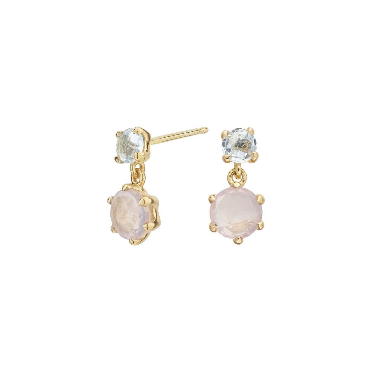 18k goud vergulde oorbellen met rozenkwarts & blauwe topaas
