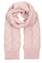 Set van gevlochten muts en sjaal met wol – Poederroze