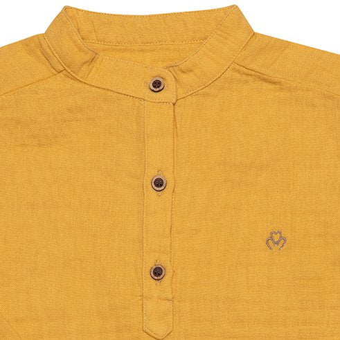 Biologisch mousseline kindershirt met lange mouwen – mosterd