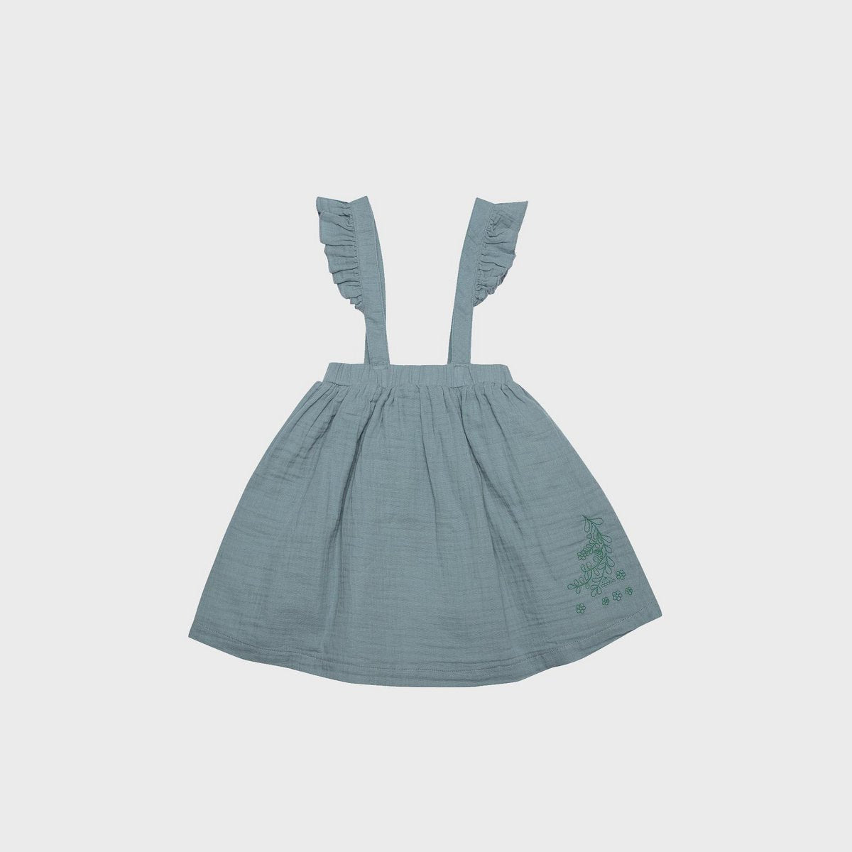 Biologische Mousseline Kinderjurk met Ruches – Aqua