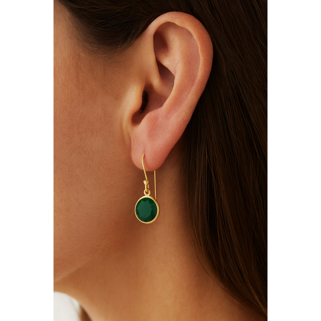 Cat Oorbellen met Groene Onyx – Verguld Sterling Zilver