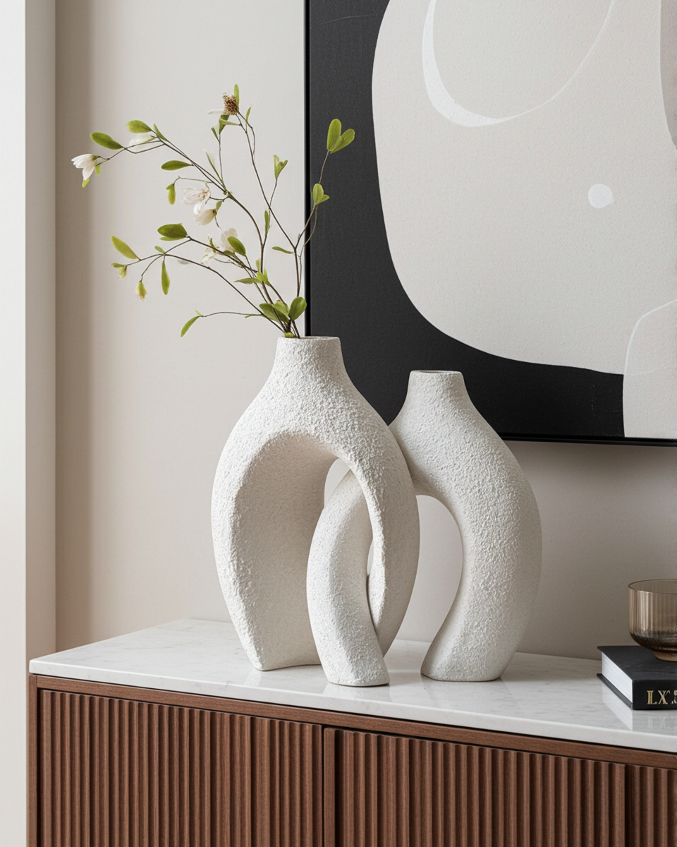 Philae Keramieken Vazen Duo – Wit | Handgemaakt Design
