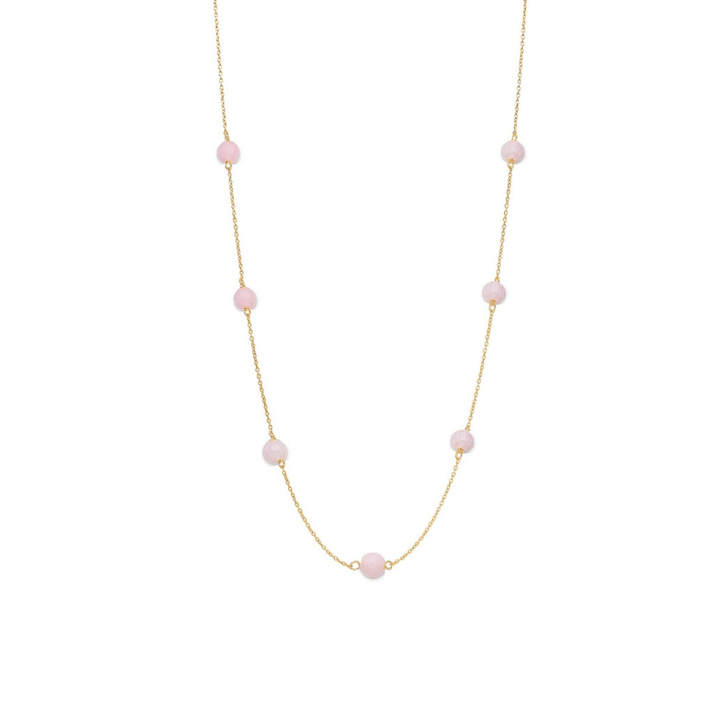 Nora Ketting met Roze Chalcedoon 40 cm – Verguld Sterling Zilver