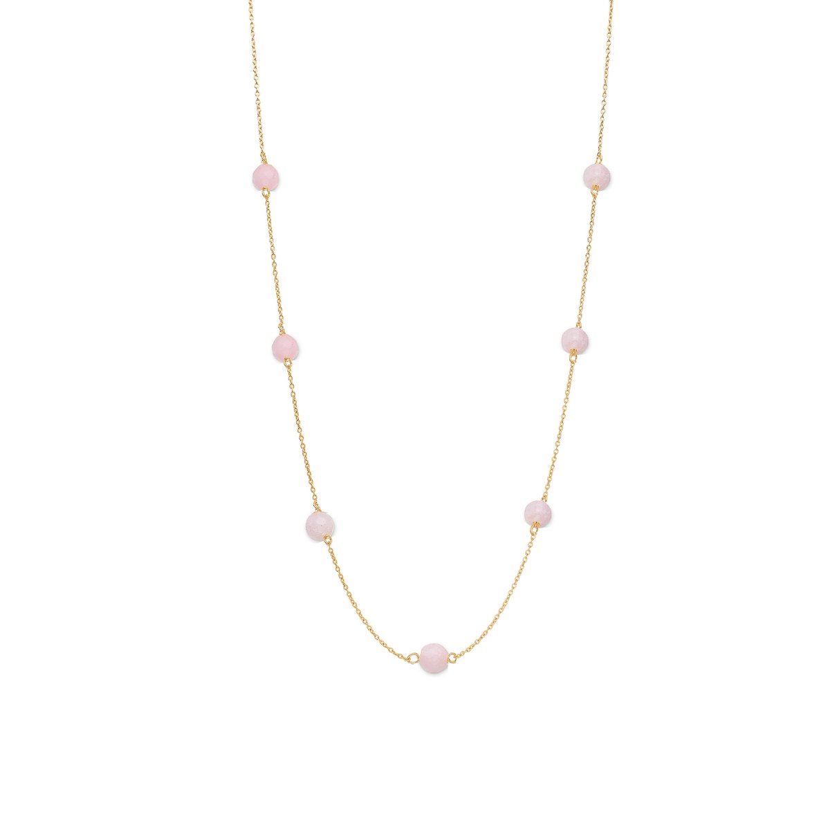 Nora Ketting met Roze Chalcedoon 40 cm – Verguld Sterling Zilver