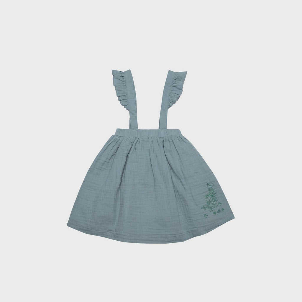 Biologische mousseline babyjurk met franjes – aqua