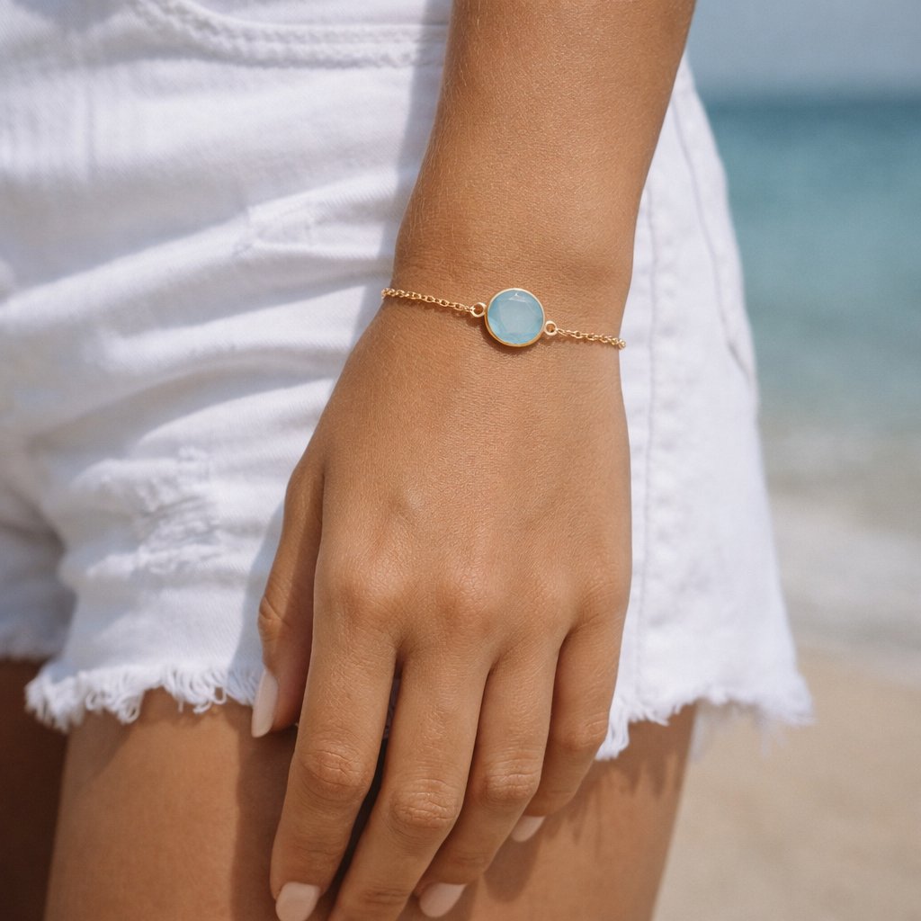 CAT Armband met Aqua Chalcedoon – Verguld Sterling Zilver