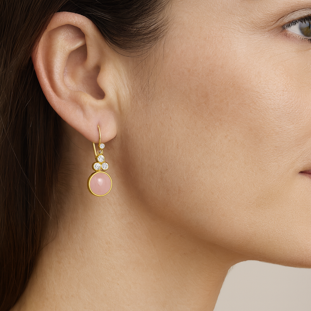 Clara Oorbellen met Roze Chalcedoon – Verguld Sterling Zilver