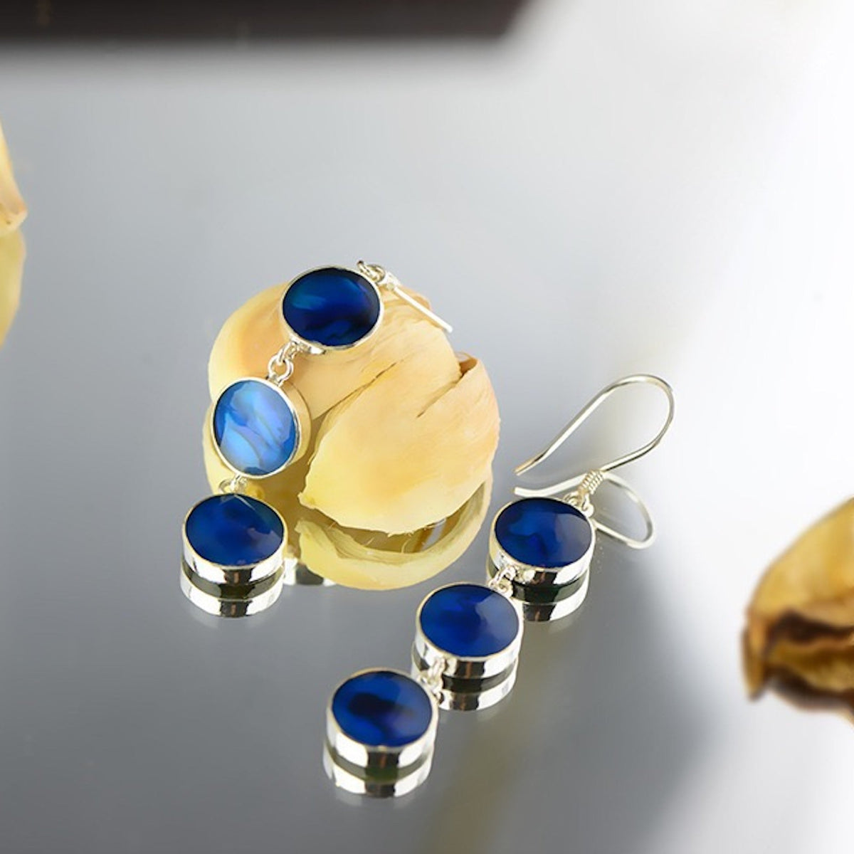 Oorbellen Abalone Blauw – Handgemaakt met 925 zilver