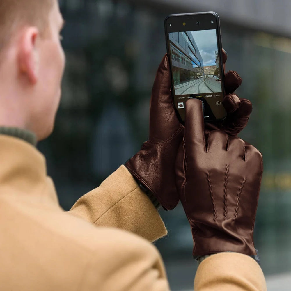 Luxe bruin leren touchscreenhandschoenen voor heren