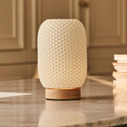 Aurora Lichtbruine Houten Snoerloze Tafellamp | 3D-geprint porselein, dimbaar & tot 100 uur batterijduur