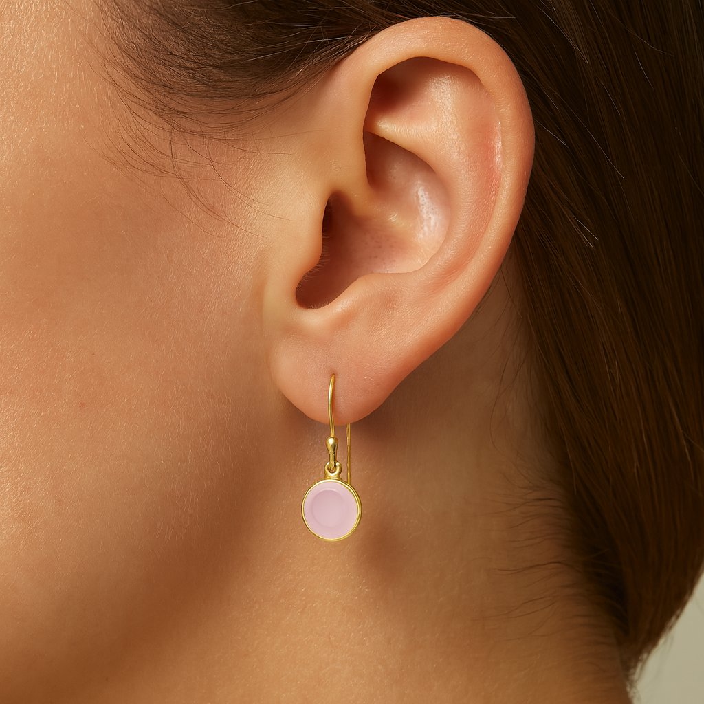 Cat Oorbellen met Roze Chalcedoon – Verguld Sterling Zilver