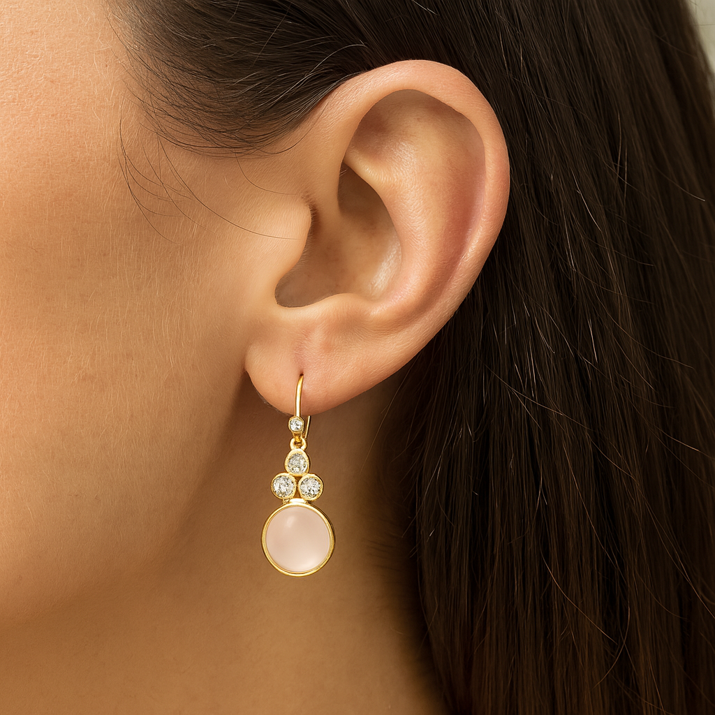 Clara Oorbellen met Roze Chalcedoon – Verguld Sterling Zilver