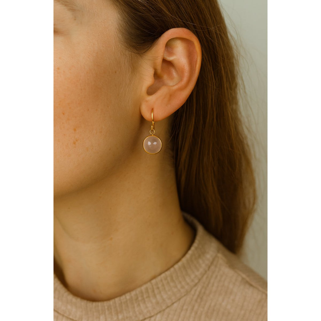 Noa Oorbellen met Roze Chalcedoon – Verguld Sterling Zilver